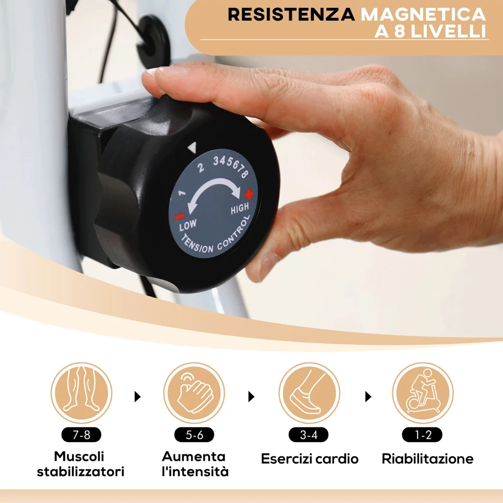 Cyclette Pieghevole Magnetica 8 Livelli Display LCD 97x43x110 cm Nero - Image 5