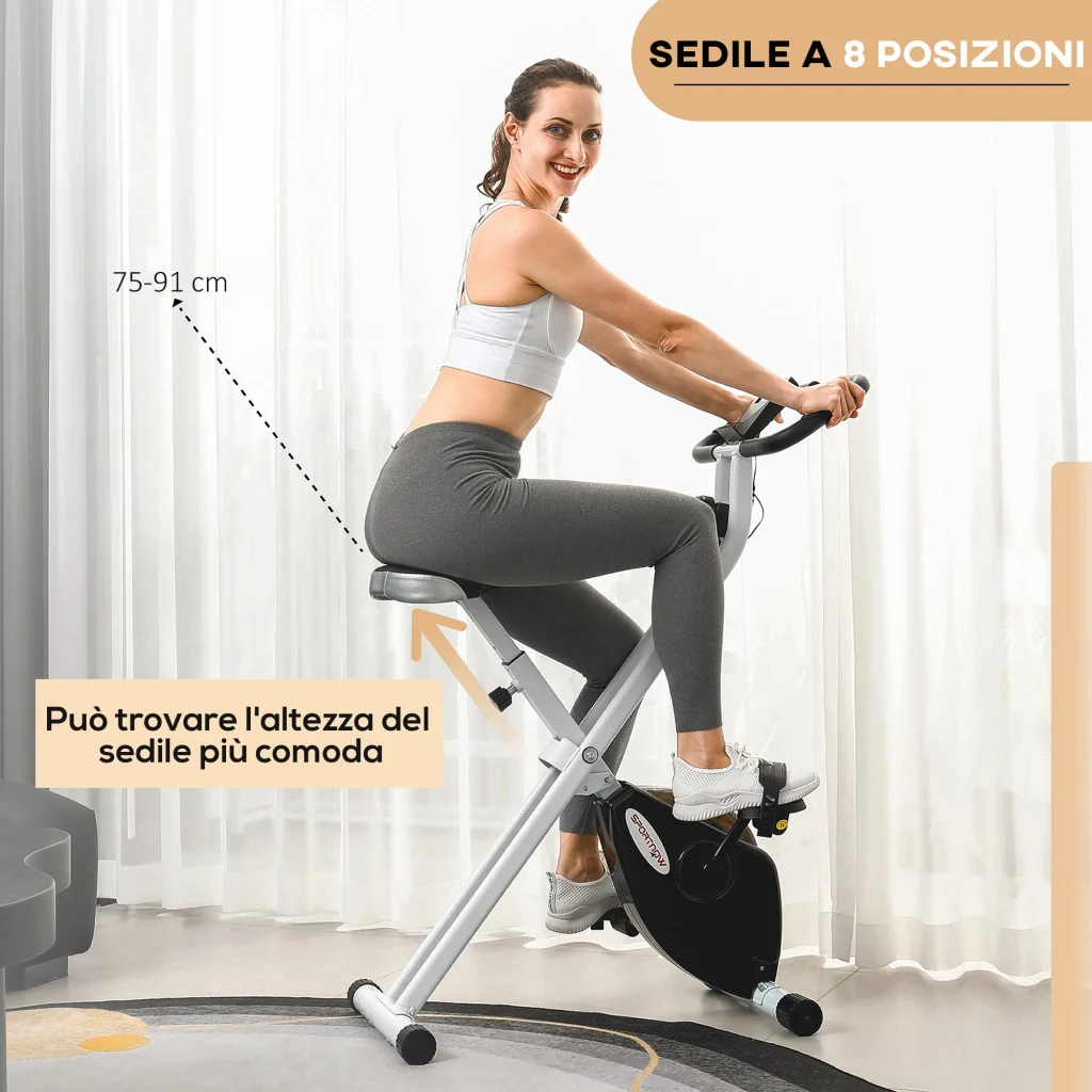 Cyclette Pieghevole Magnetica 8 Livelli Display LCD 97x43x110 cm Nero - Image 6