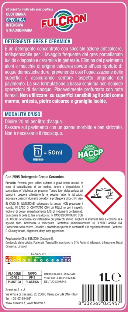 DETERGENTE GRES E CERAMICA 'FULCRON' lt. 1- 6 pezzi  - AREXONS - Image 3