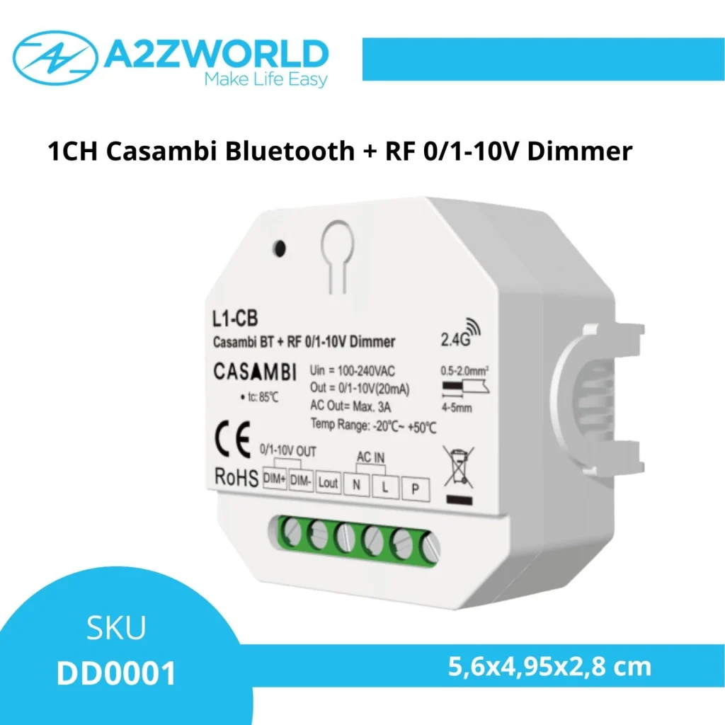 Dimmer 0-10V Casambi Bluetooth RF, 1 Canale, con Relè AC Integrato - Image 2