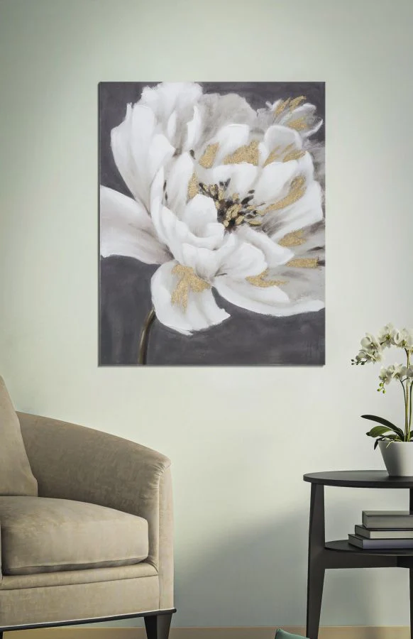 DIPINTO SU TELA WHITE/GOLD FLOWER CM  80X3,7X100 - Image 5