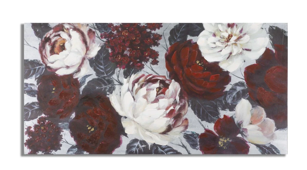 DIPINTO SU TELA WHITE/RED FLOWER DARKBACK CM  120X3,7X60