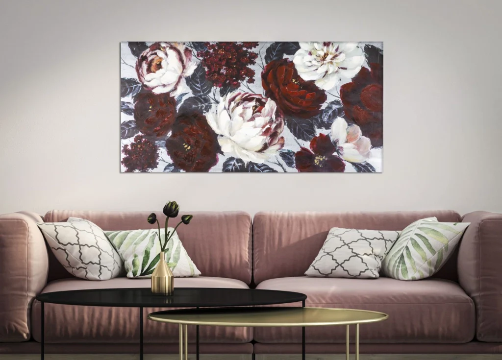 DIPINTO SU TELA WHITE/RED FLOWER DARKBACK CM  120X3,7X60 - Image 5