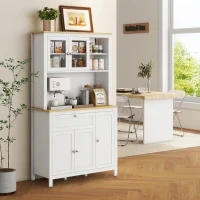 Dispensa Cucina con Cassetti, Ripiani Aperti e Scaffali Regolabili in Legno, 100x40x180 cm, Bianco - Image 2