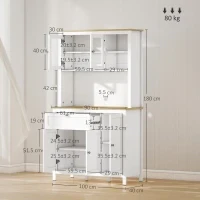 Dispensa Cucina con Cassetti, Ripiani Aperti e Scaffali Regolabili in Legno, 100x40x180 cm, Bianco - Image 3