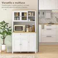 Dispensa Cucina con Cassetti, Ripiani Aperti e Scaffali Regolabili in Legno, 100x40x180 cm, Bianco - Image 4