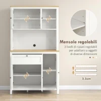 Dispensa Cucina con Cassetti, Ripiani Aperti e Scaffali Regolabili in Legno, 100x40x180 cm, Bianco - Image 6