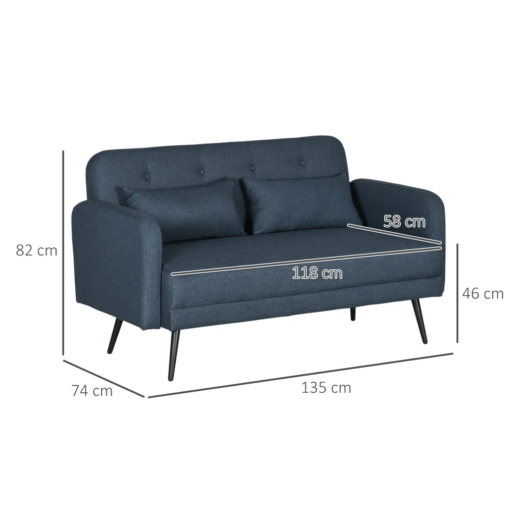 Divano 2 Posti 135x74x82 cm in Tessuto Blu Scuro - Image 3