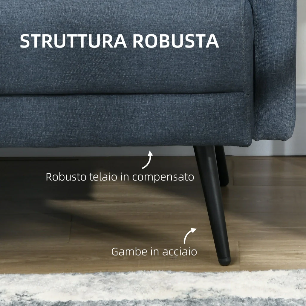 Divano 2 Posti 135x74x82 cm in Tessuto Blu Scuro - Image 6