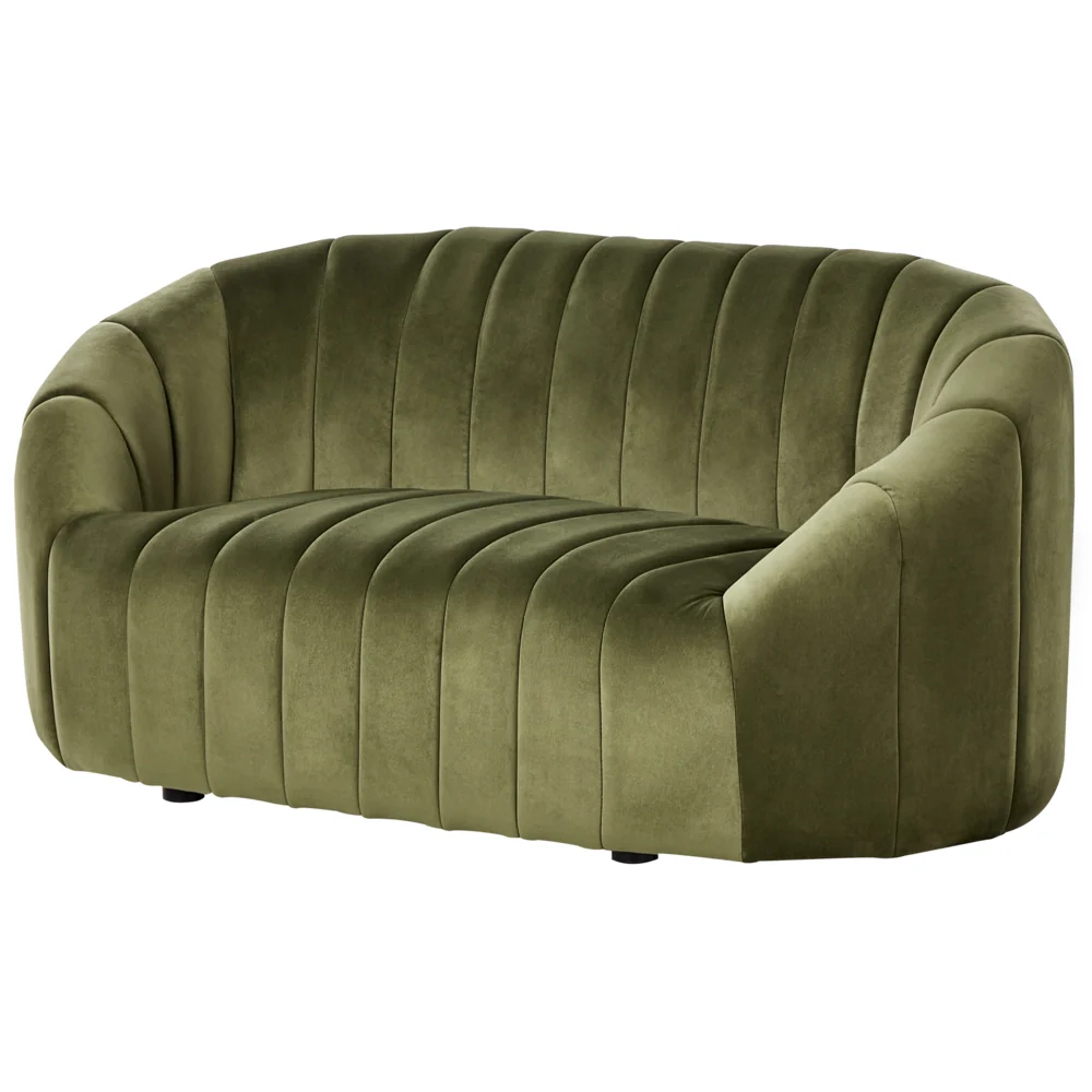 Divano 2 posti in velluto verde scuro Design contemporaneo e retrò Seduta imbottita e schienale basso - Image 2