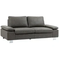 Divano 3 Posti Reclinabile e Imbottito con Braccioli Regolabili, in PU, Legno e Metallo, 200x88x86 cm, Grigio