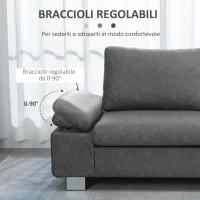 Divano 3 Posti Reclinabile e Imbottito con Braccioli Regolabili, in PU, Legno e Metallo, 200x88x86 cm, Grigio - Image 5