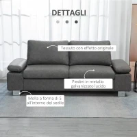 Divano 3 Posti Reclinabile e Imbottito con Braccioli Regolabili, in PU, Legno e Metallo, 200x88x86 cm, Grigio - Image 6