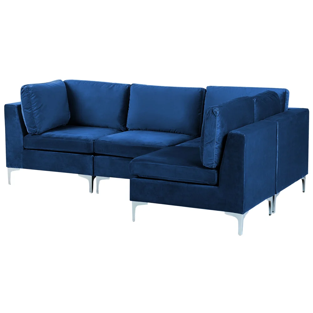 Divano ad angolo componibile versione sinistra a 4 posti in velluto blu marino con gambe in metallo argento stile glamour - Image 2