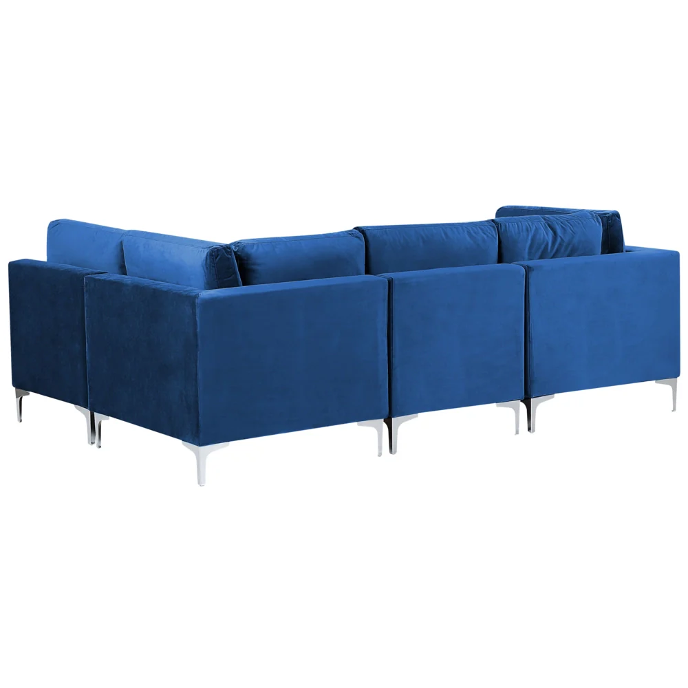 Divano ad angolo componibile versione sinistra a 4 posti in velluto blu marino con gambe in metallo argento stile glamour - Image 3
