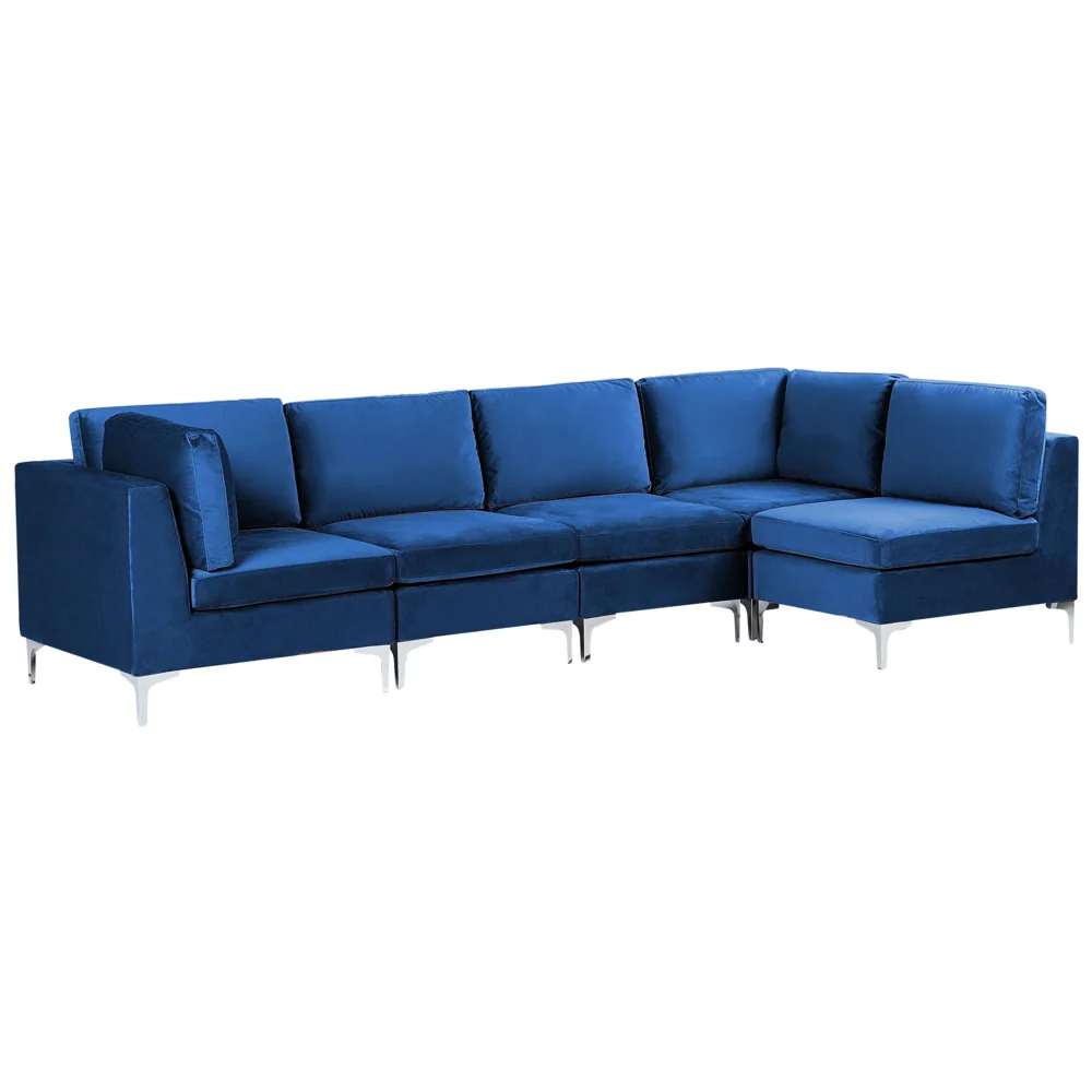Divano ad angolo componibile versione sinistra a 5 posti in velluto blu marino con gambe in metallo argento stile glamour - Image 2