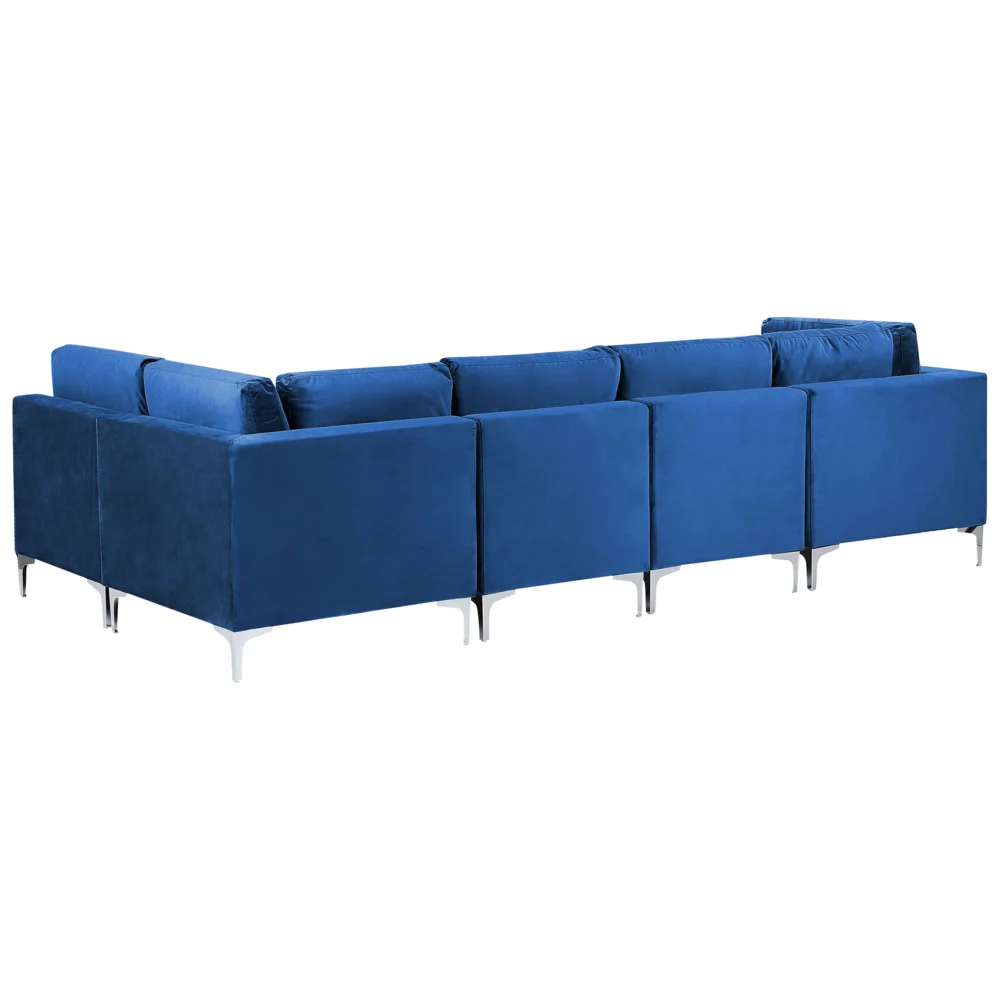 Divano ad angolo componibile versione sinistra a 5 posti in velluto blu marino con gambe in metallo argento stile glamour - Image 3
