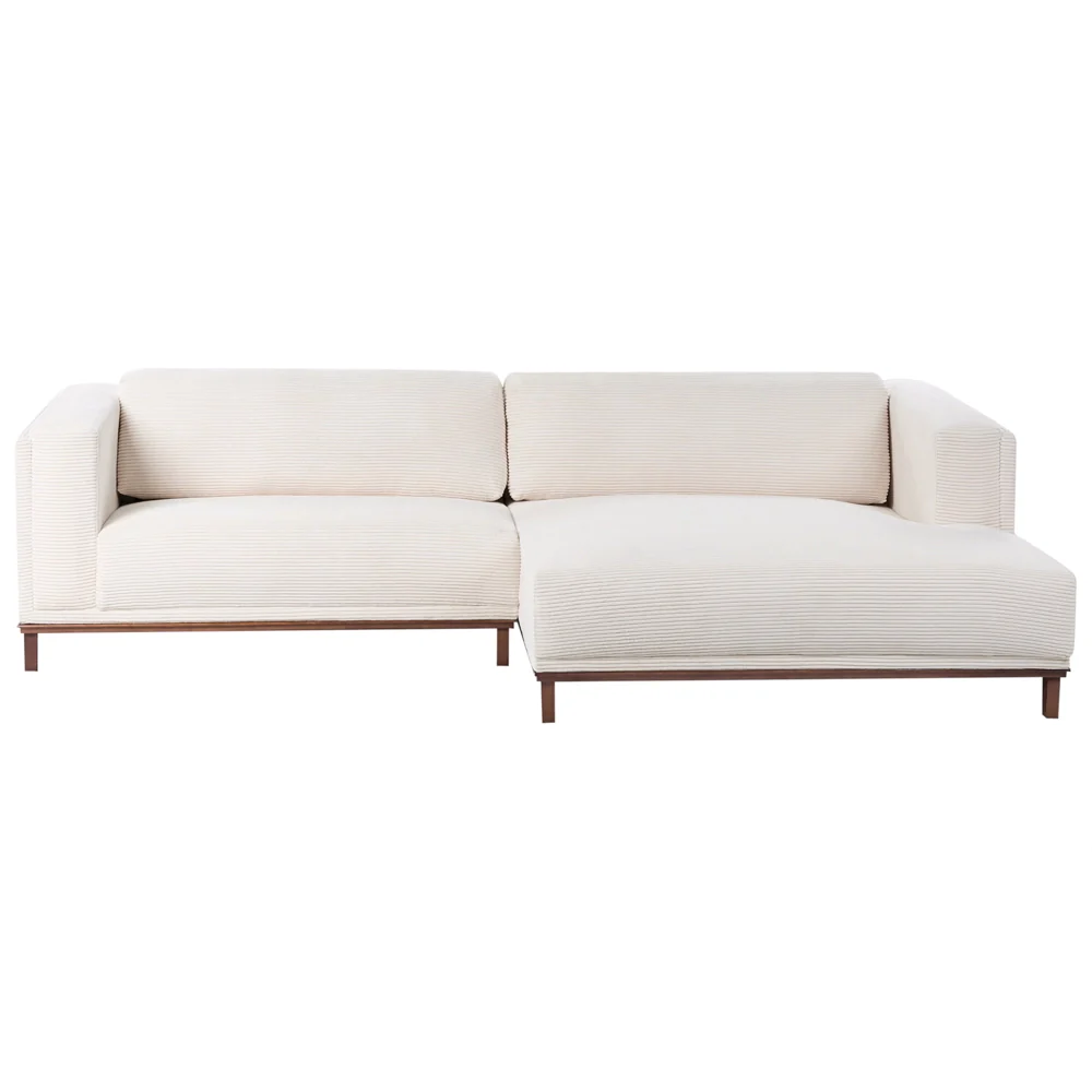 Divano angolare sinistro Tappezzato in tessuto poliestere beige chiaro Gambe in legno 4 posti Spesso imbottito Mobili da salotto in stile moderno - Image 2