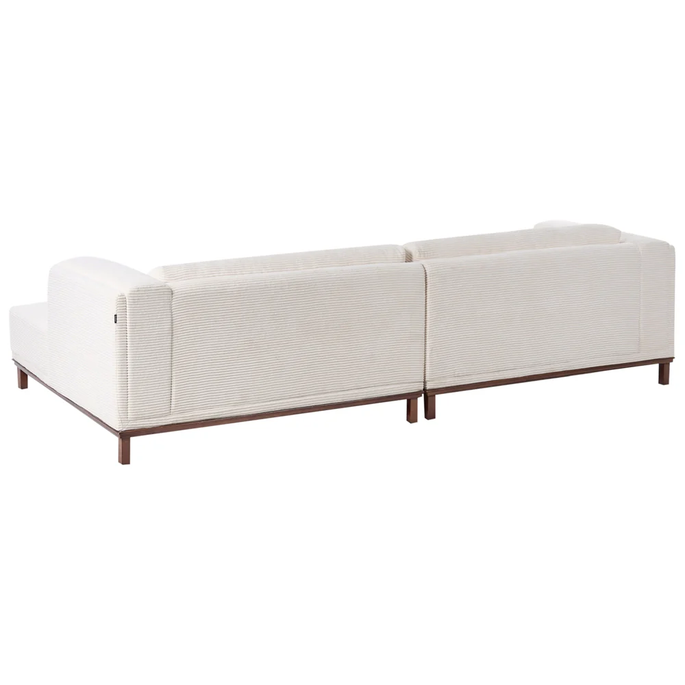 Divano angolare sinistro Tappezzato in tessuto poliestere beige chiaro Gambe in legno 4 posti Spesso imbottito Mobili da salotto in stile moderno - Image 5