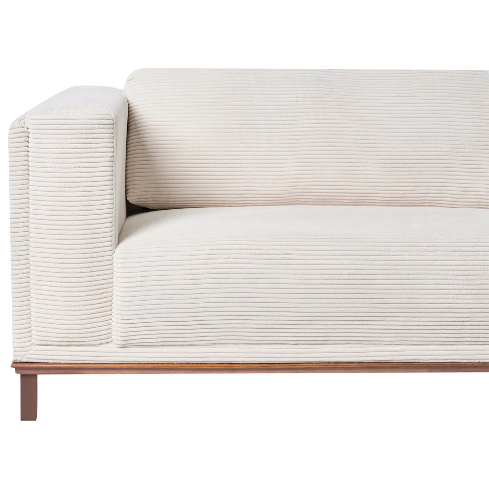 Divano angolare sinistro Tappezzato in tessuto poliestere beige chiaro Gambe in legno 4 posti Spesso imbottito Mobili da salotto in stile moderno - Image 6