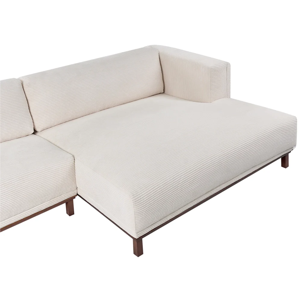 Divano angolare sinistro Tappezzato in tessuto poliestere beige chiaro Gambe in legno 4 posti Spesso imbottito Mobili da salotto in stile moderno - Image 7