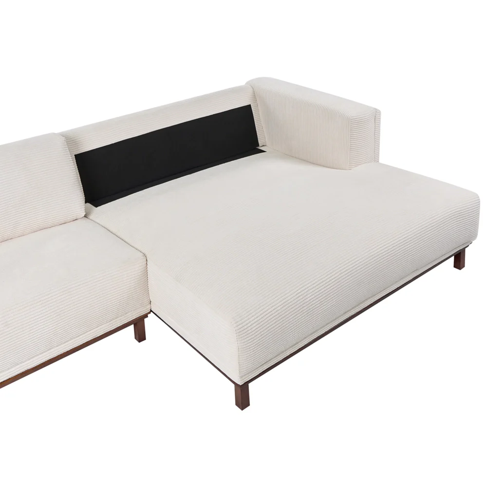 Divano angolare sinistro Tappezzato in tessuto poliestere beige chiaro Gambe in legno 4 posti Spesso imbottito Mobili da salotto in stile moderno - Image 8