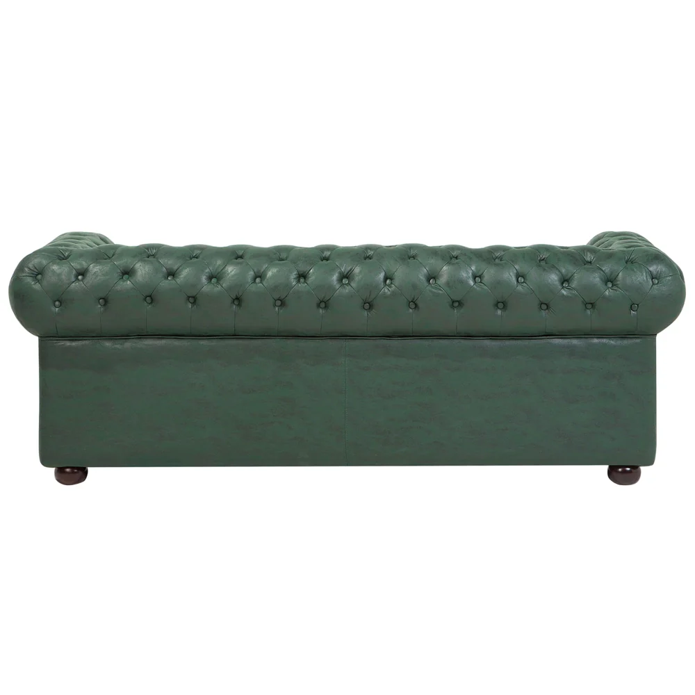 Divano Chesterfield Rivestimento in ecopelle verde Gambe in legno scuro 3 posti contemporaneo - Image 3