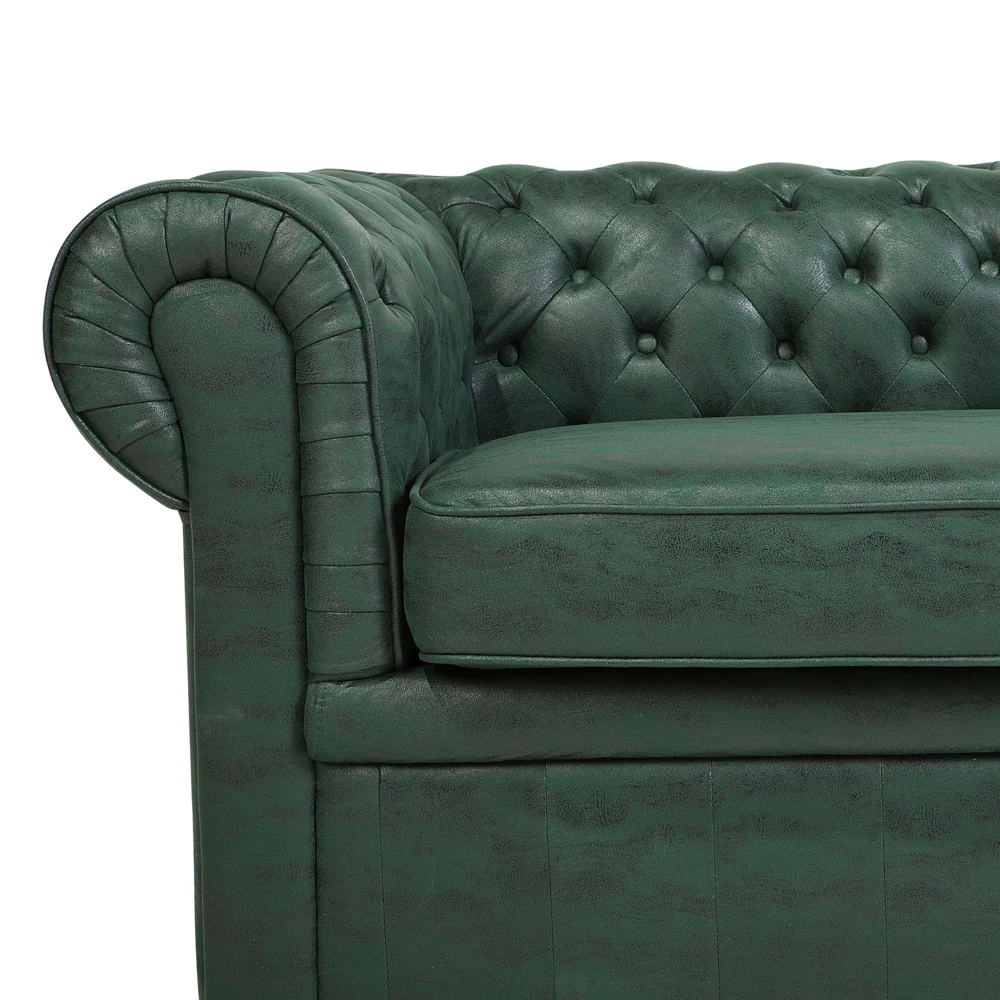 Divano Chesterfield Rivestimento in ecopelle verde Gambe in legno scuro 3 posti contemporaneo - Image 9