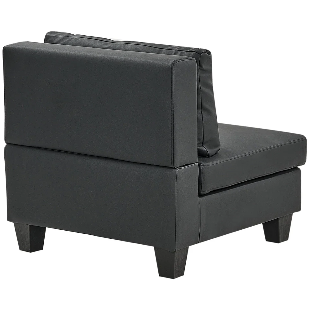 Divano componibile 4 posti imbottito in tessuto nero con gambe nere schienale imbottito lato destro con pouf stile moderno - Image 10