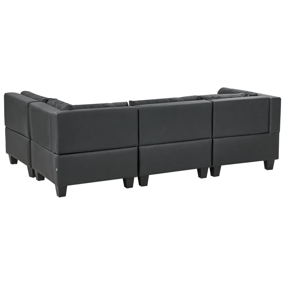 Divano componibile 4 posti imbottito in tessuto nero con gambe nere schienale imbottito lato sinistro con pouf stile moderno - Image 3