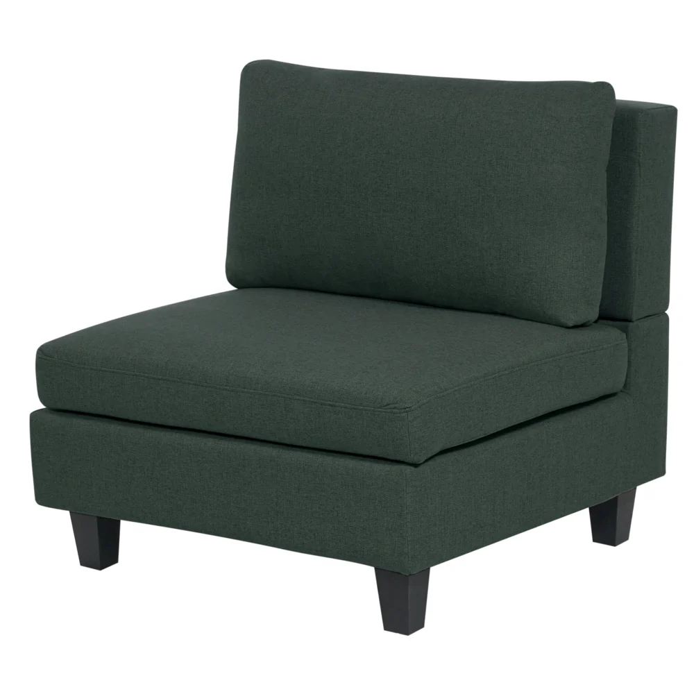 Divano componibile a 4 posti imbottito in tessuto verde scuro gambe nere lato destro con ottomana stile moderno - Image 6