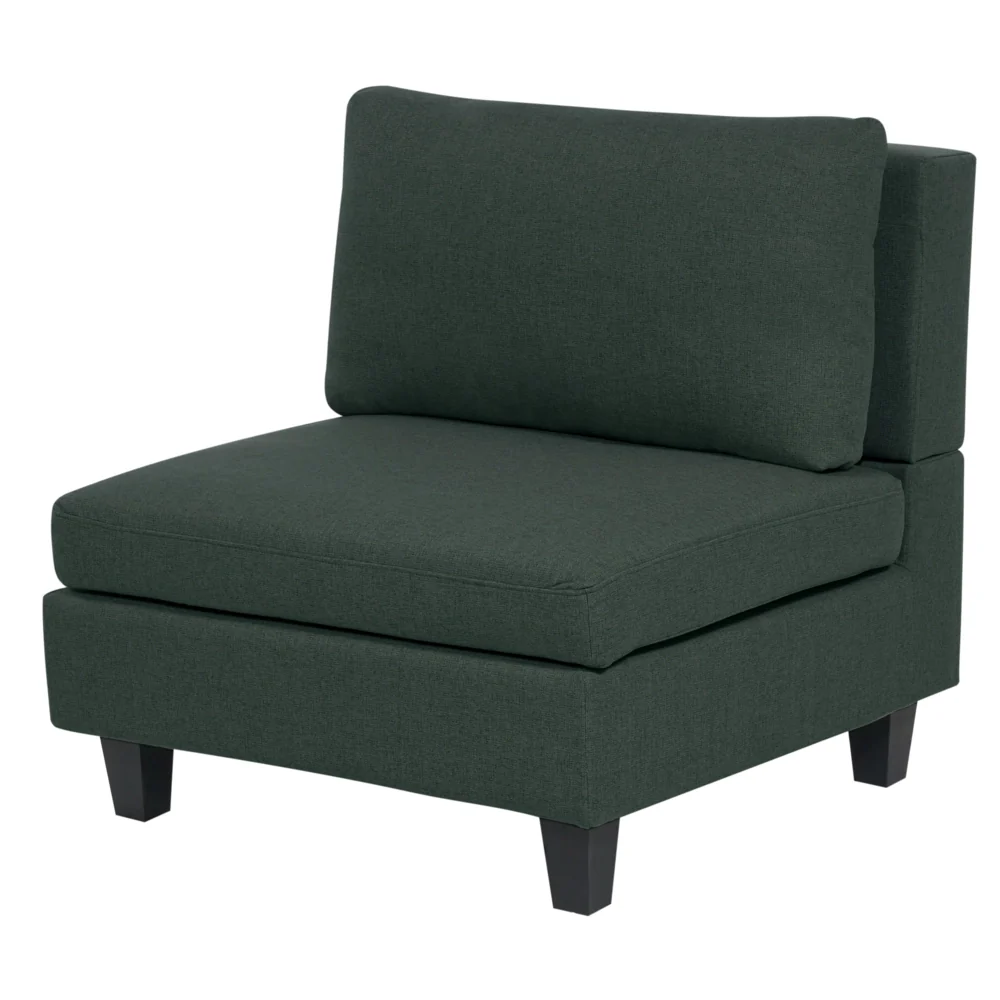 Divano componibile a 4 posti imbottito in tessuto verde scuro gambe nere lato sinistro con ottomana stile moderno - Image 6