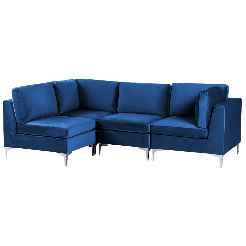 Divano componibile ad angolo versione destra in velluto blu marino 4 posti a forma di L con gambe in metallo argento stile glamour - Image 2