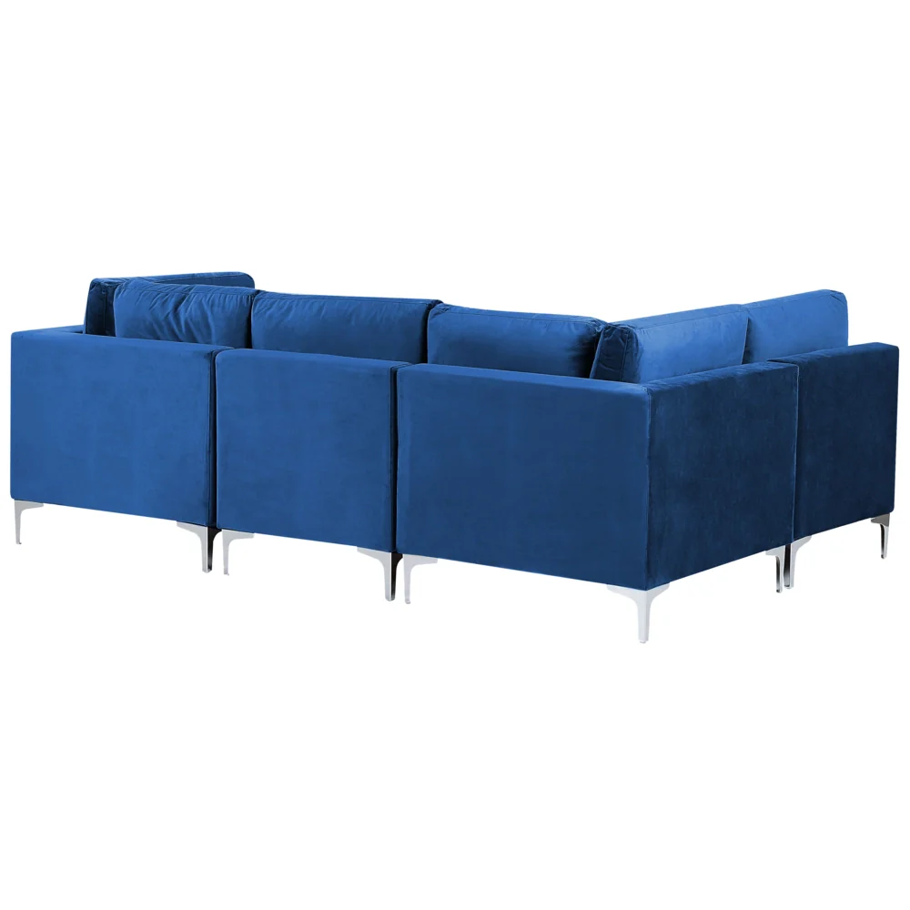 Divano componibile ad angolo versione destra in velluto blu marino 4 posti a forma di L con gambe in metallo argento stile glamour - Image 3