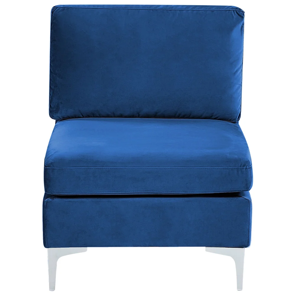 Divano componibile ad angolo versione destra in velluto blu marino 4 posti a forma di L con gambe in metallo argento stile glamour - Image 6