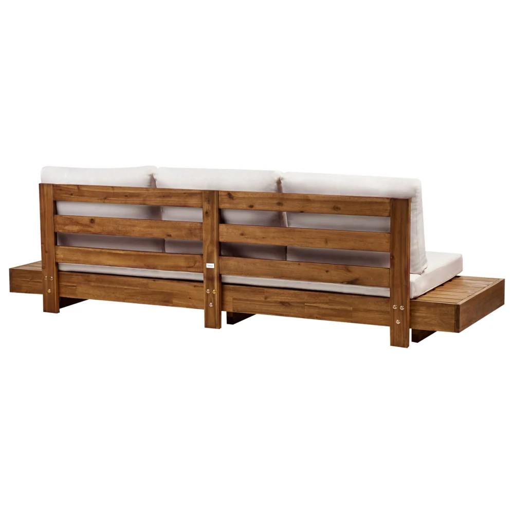 Divano da giardino in legno chiaro certificato Acacia per esterni a 3 posti con cuscini Design moderno e mediterraneo - Image 3