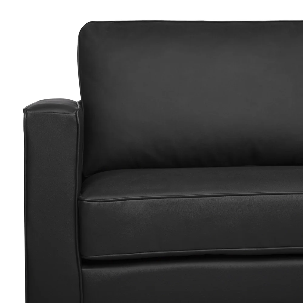 Divano in pelle nera a 3 posti con gambe in metallo con schienale imbottito e minimalista moderno - Image 6