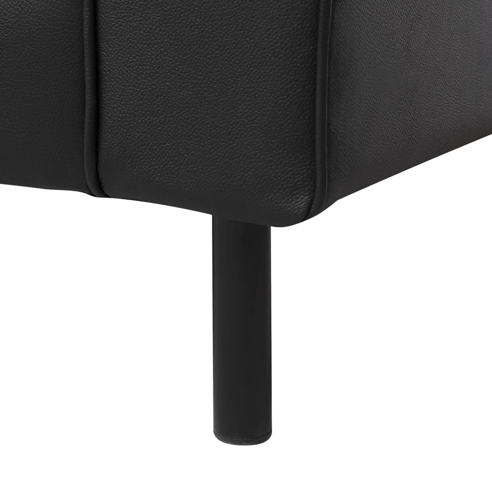 Divano in pelle nera a 3 posti con gambe in metallo con schienale imbottito e minimalista moderno - Image 9