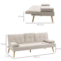 Divano Letto 3 Posti Reclinabile con Rivestimento Effetto Lino e Tavolino a Ribalta, Beige - Image 3