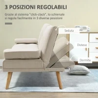 Divano Letto 3 Posti Reclinabile con Rivestimento Effetto Lino e Tavolino a Ribalta, Beige - Image 5