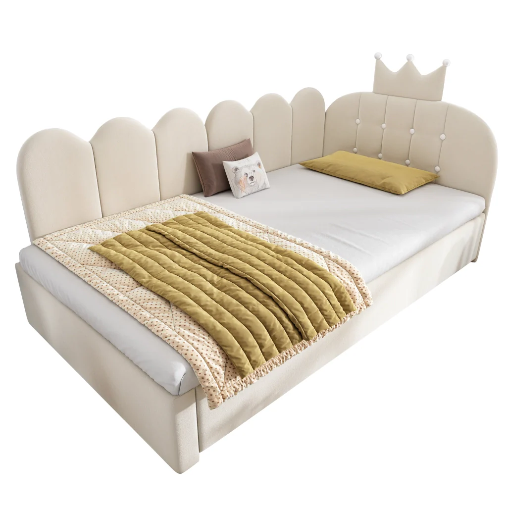 Divano letto 90x200cm con letto extra velluto beige a forma di L design a corona risparmia spazio per la stanza dei bambini e gli ospiti (senza materasso) - Image 4