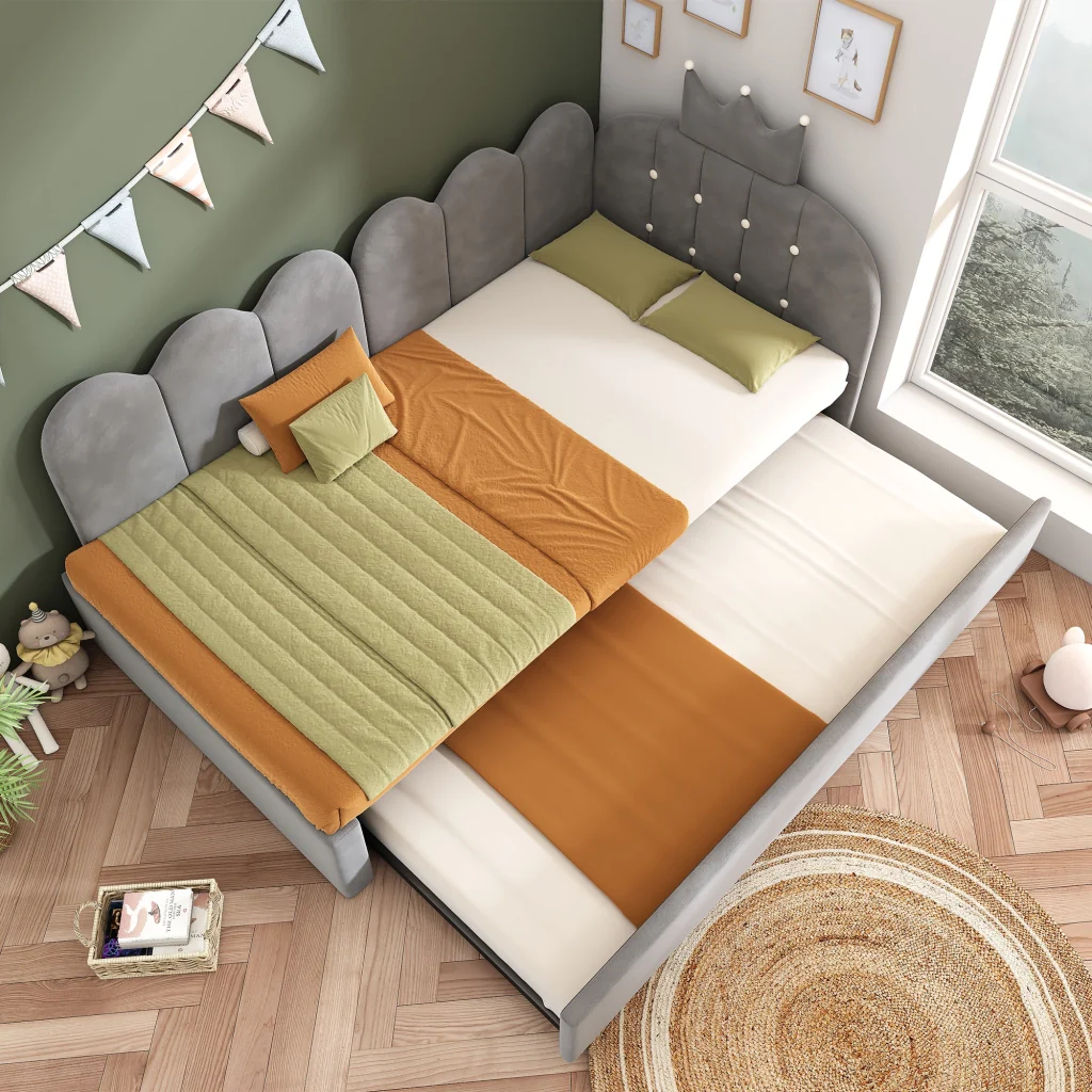 Divano letto 90x200cm con letto extra velluto grigio a forma di L design a corona spazio per la stanza dei bambini e gli ospiti (senza materasso)