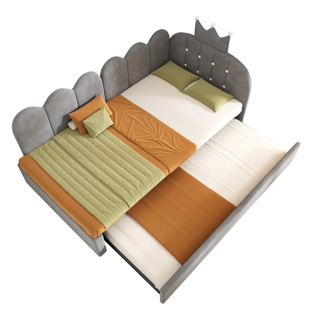 Divano letto 90x200cm con letto extra velluto grigio a forma di L design a corona spazio per la stanza dei bambini e gli ospiti (senza materasso) - Image 3