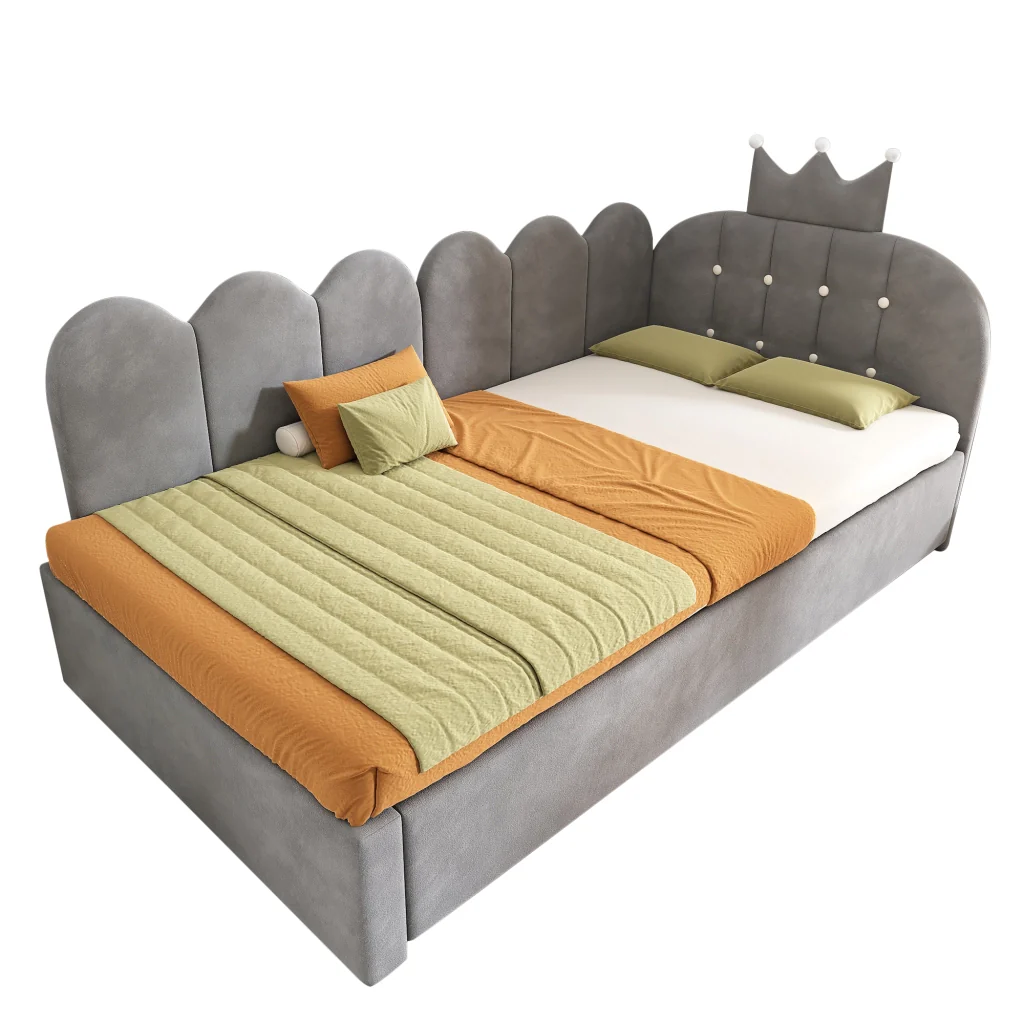 Divano letto 90x200cm con letto extra velluto grigio a forma di L design a corona spazio per la stanza dei bambini e gli ospiti (senza materasso) - Image 4