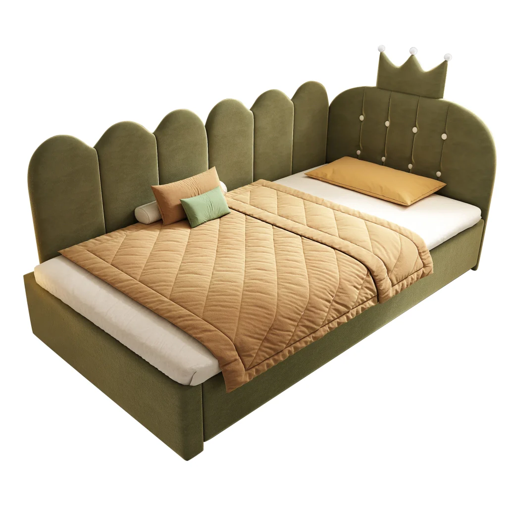 Divano letto 90x200cm con letto extra velluto verde a forma di L design a corona risparmia spazio per la stanza dei bambini e gli ospiti (senza materasso) - Image 3