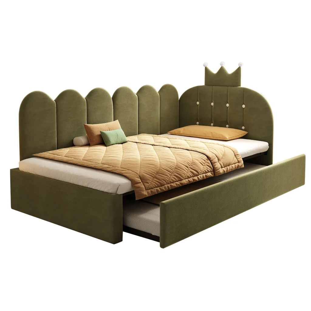 Divano letto 90x200cm con letto extra velluto verde a forma di L design a corona risparmia spazio per la stanza dei bambini e gli ospiti (senza materasso) - Image 4