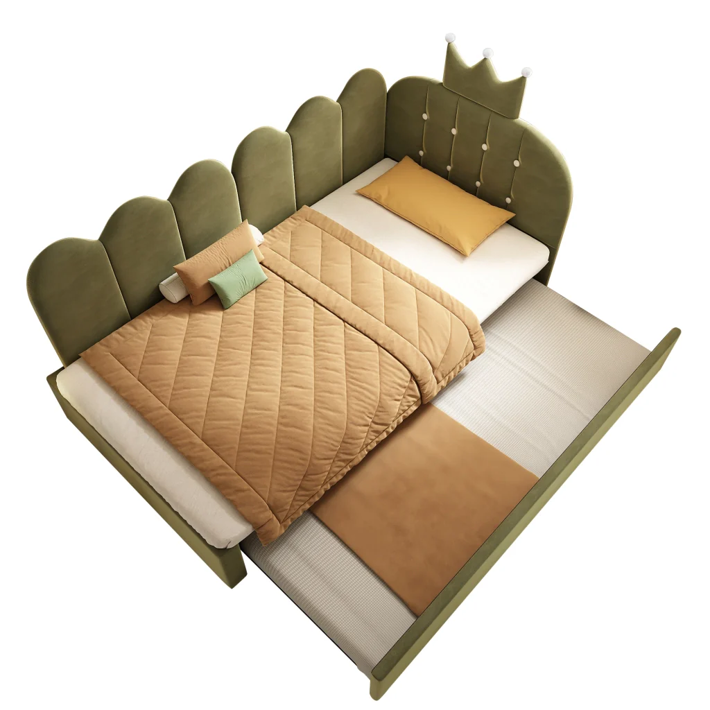 Divano letto 90x200cm con letto extra velluto verde a forma di L design a corona risparmia spazio per la stanza dei bambini e gli ospiti (senza materasso) - Image 5