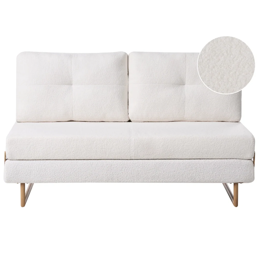 Divano letto a 3 posti Boucle bianco sporco per divano 3 persone Funzione letto pieghevole