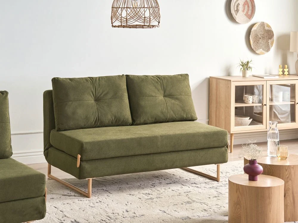 Divano letto a 3 posti Tessuto verde per divano 3 persone Funzione letto pieghevole - Image 2