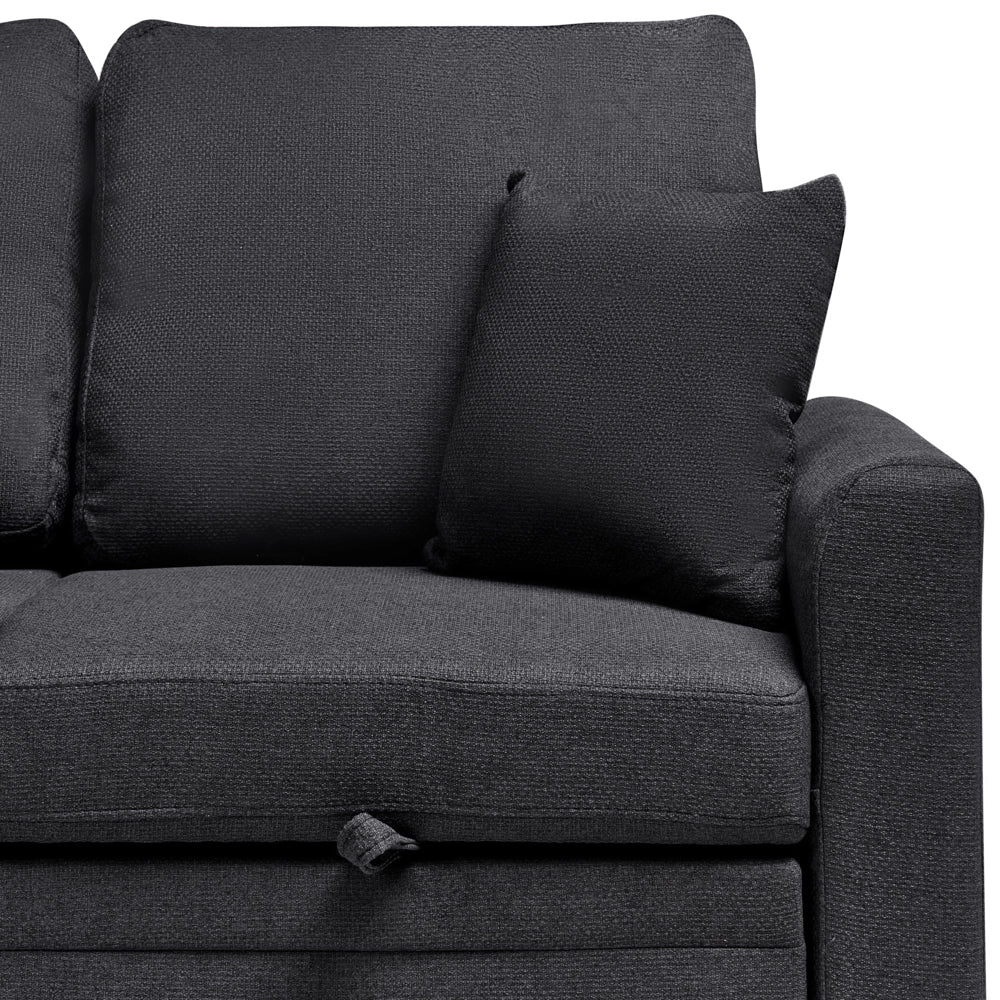 Divano letto angolare con contenitore lato destro nero rivestimento in poliestere effetto lino contenitore cuscini design moderno - Image 6